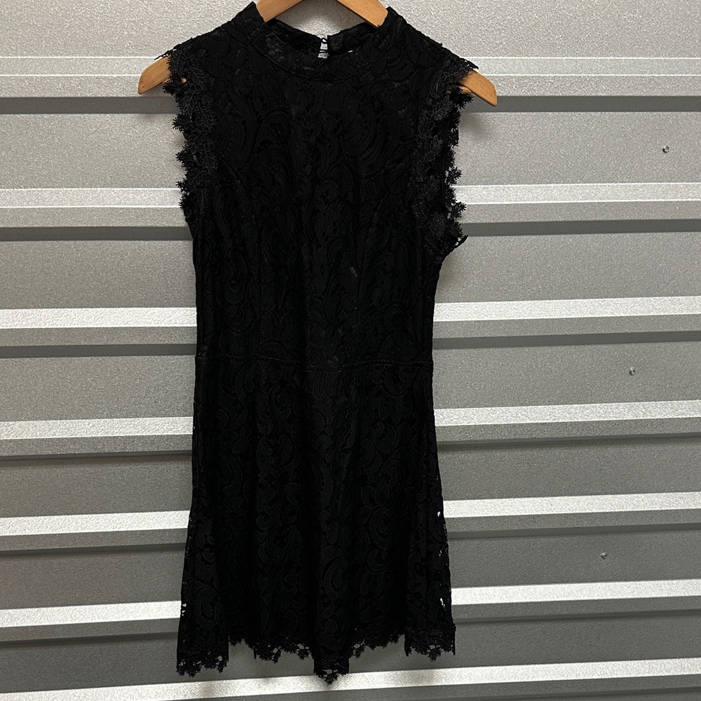 Alya Womens Lace Mini Dress Black Open Back Sz Medium Whimsigoth Fairy Fit/Flare